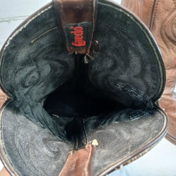MENS VINTAGE LAREDO COWBOY BOOTS BROWN LEATHER POINT TOE SIZE 8.5 EE - Picture 6 of 12